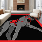 Gray Horse With Red Saddle Harness Rug