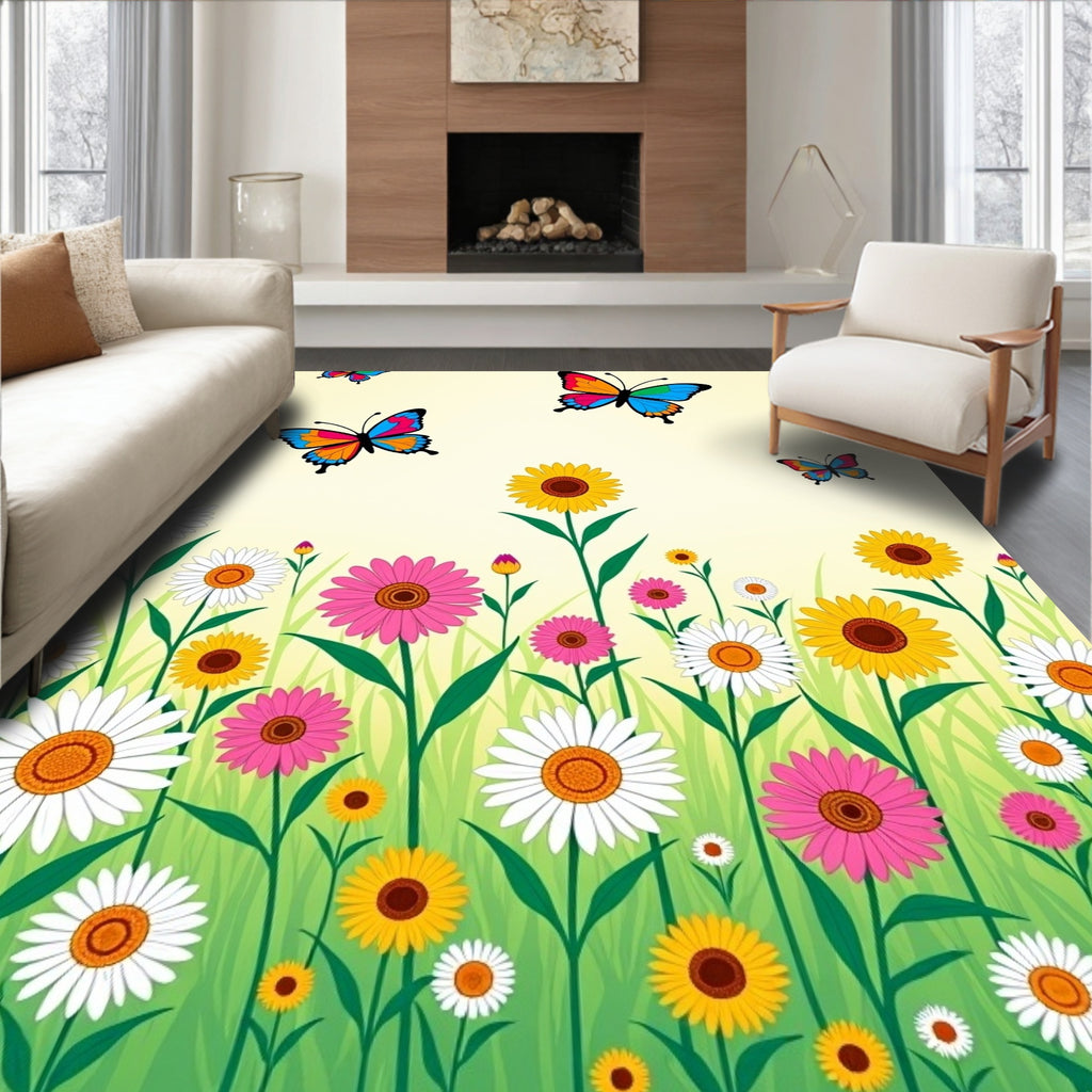 Colorful Fluttering Butterflies Garden Meadow Rug