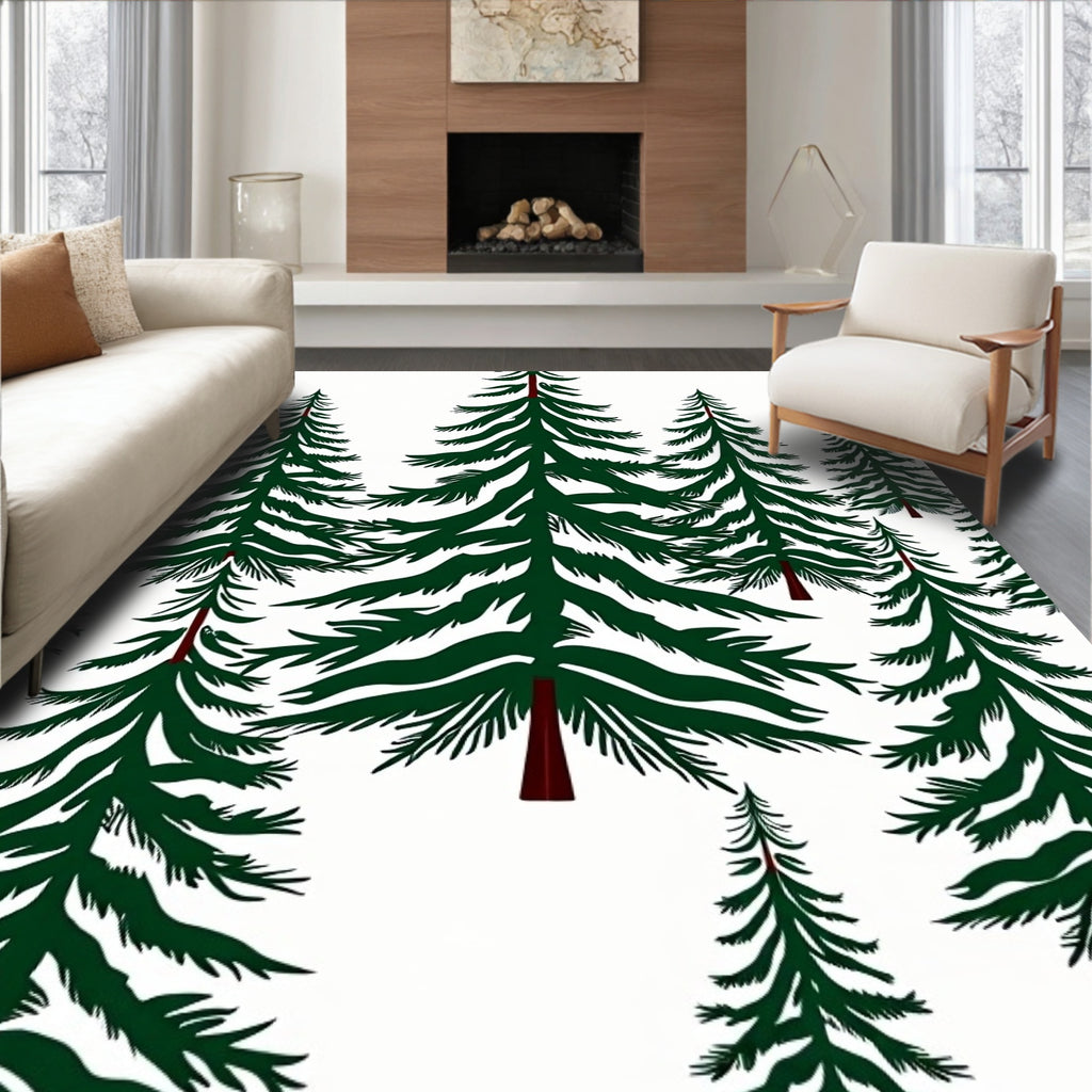 Evergreen Forest Silhouette Trees Rug