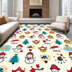 Cute Snowman Christmas Tree Village Rug