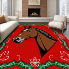 Brown Horse With Green Wreath Border Rug
