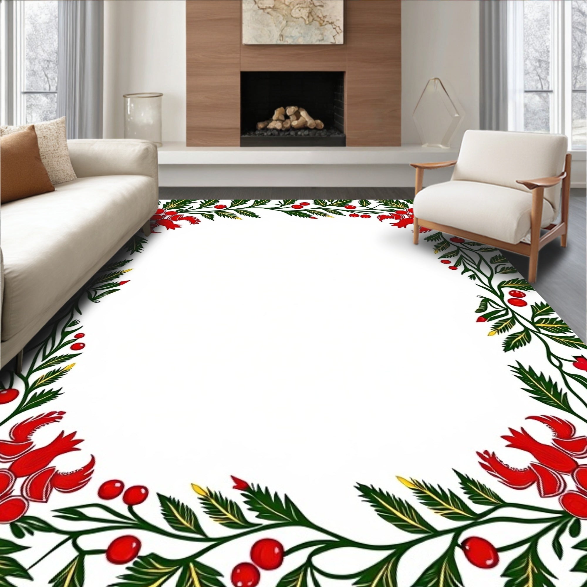Red Berry Garland Border Rug