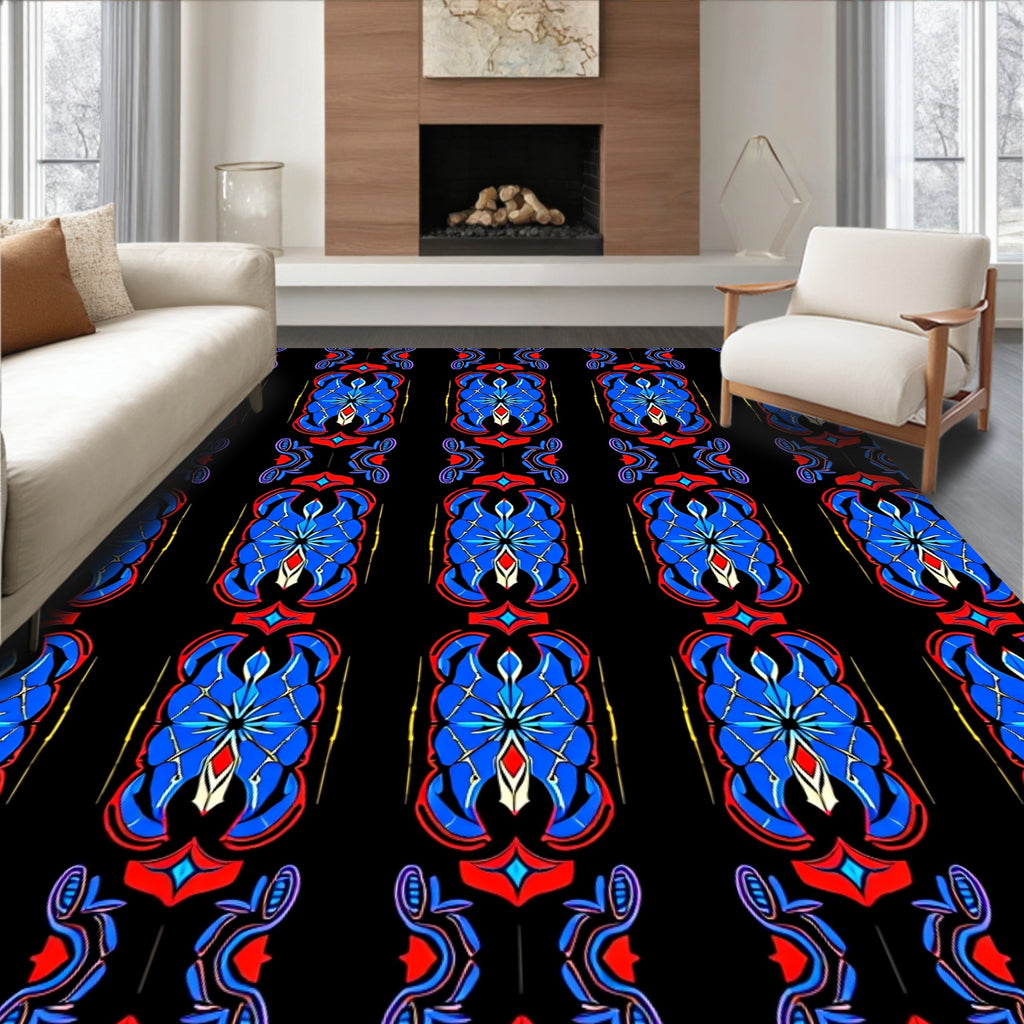 Bold Blue Red Black Geometric Arch Rug
