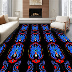 Bold Blue Red Black Geometric Arch Rug