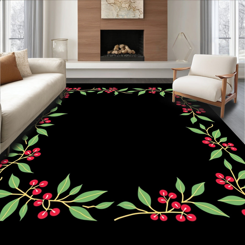 Crimson Berry Branch Border Rug