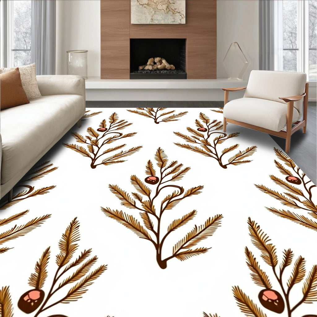 Brown Pine Branch Berry Repeat Rug