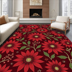 Vibrant Red Floral Botanical Medley Rug