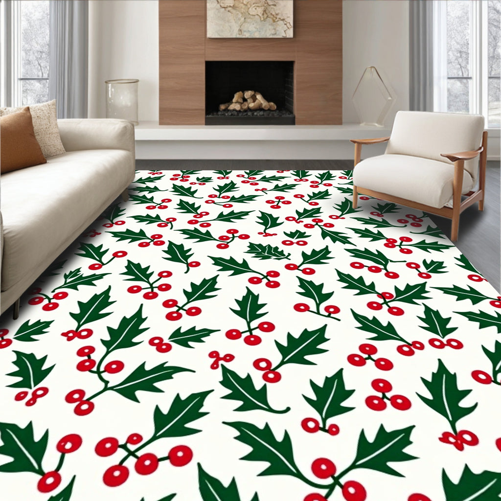 Classic Holly Berry Botanical Motif Rug