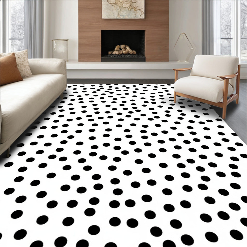 Modern Black White Polka Dot Scatter Rug