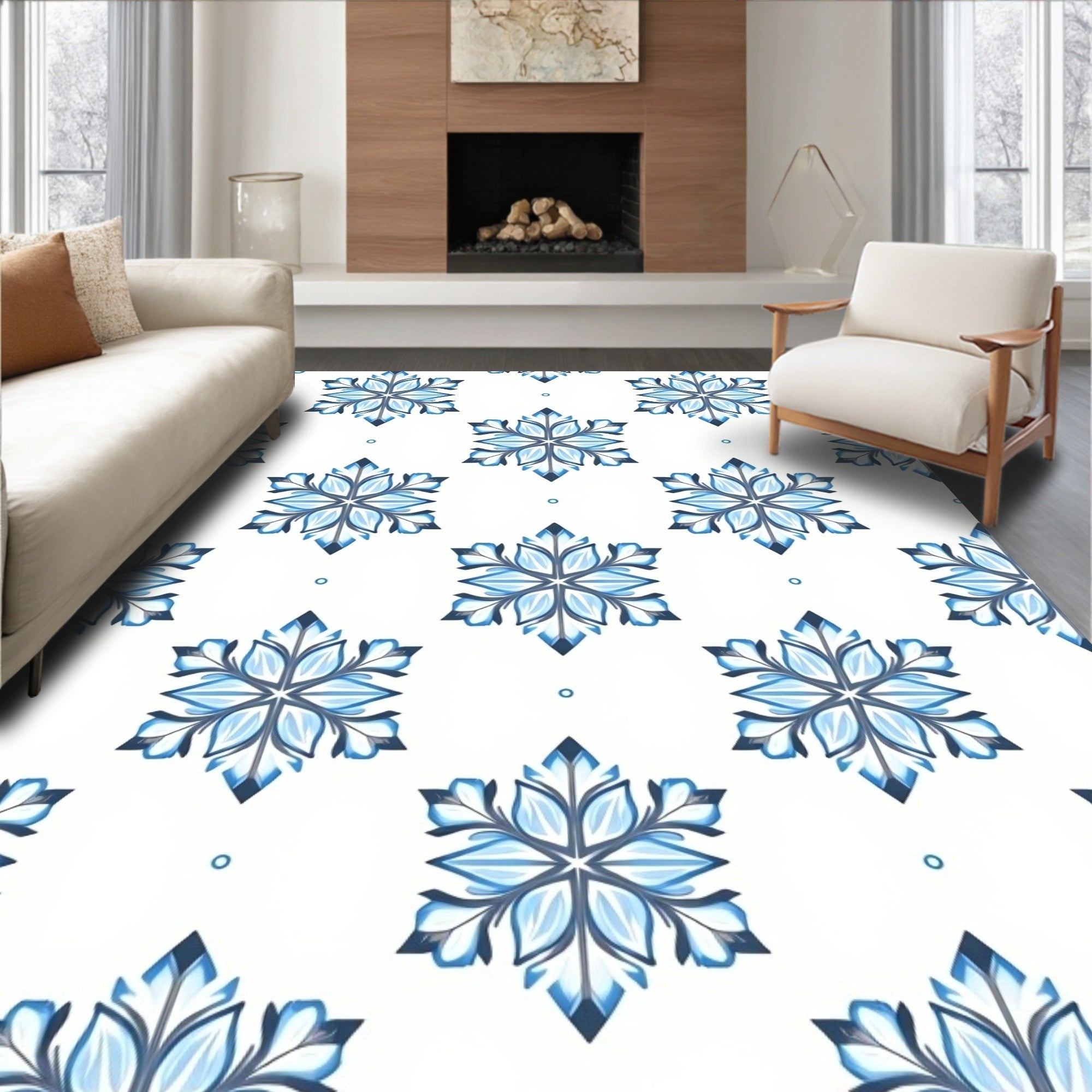 Blue Ice Flower Hexagonal Medallion Rug
