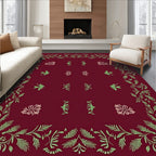 Crimson Garden Floral Leaf Border Rug