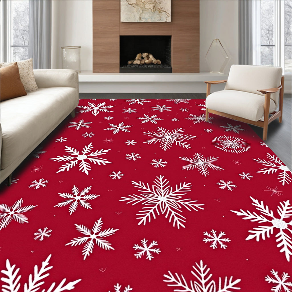 Crimson Snowfall Winter Flurry Rug