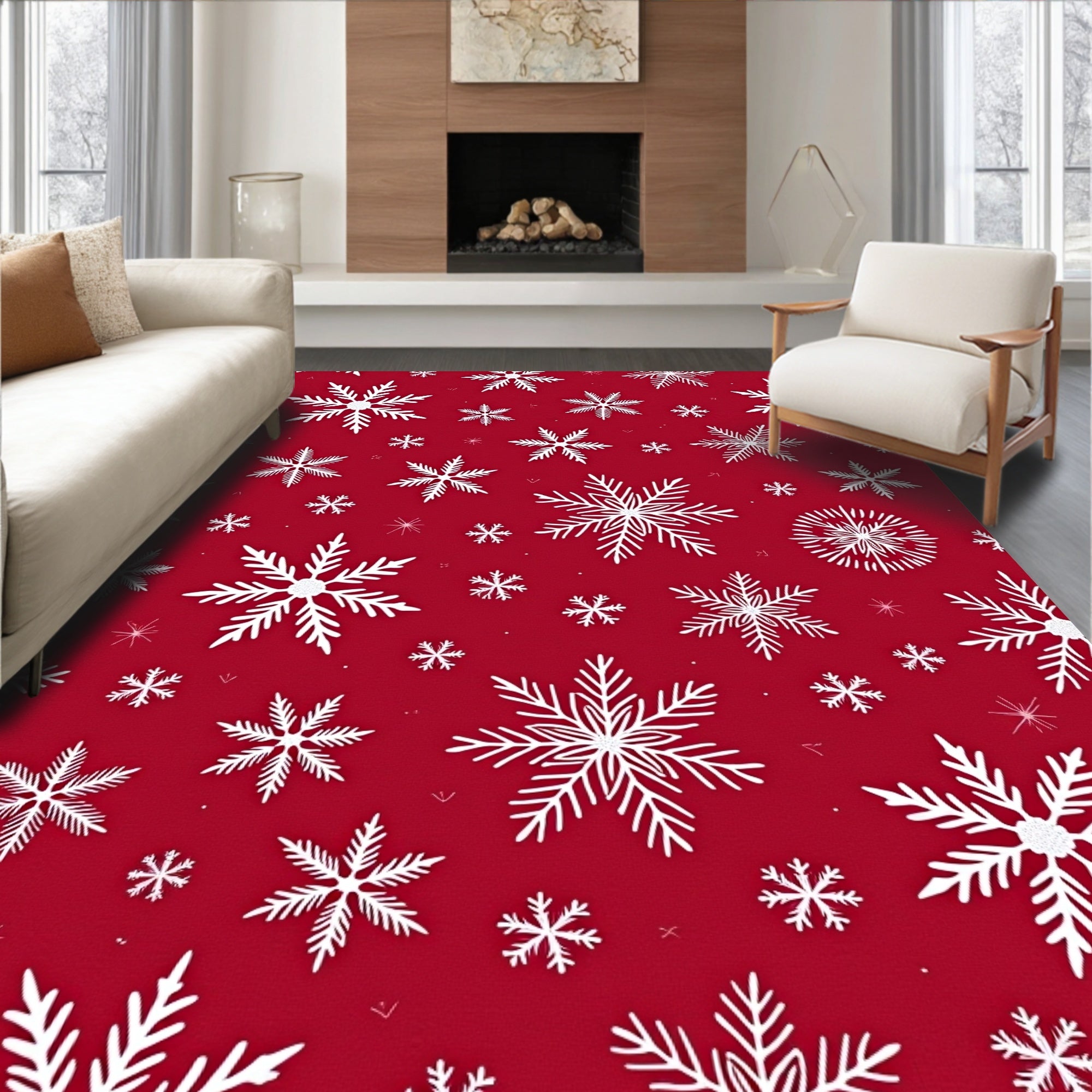 Crimson Snowfall Winter Flurry Rug