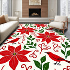 Red Poinsettia Birds Green Foliage Rug