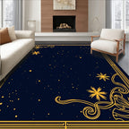 Deep Blue Golden Starry Night Border Rug