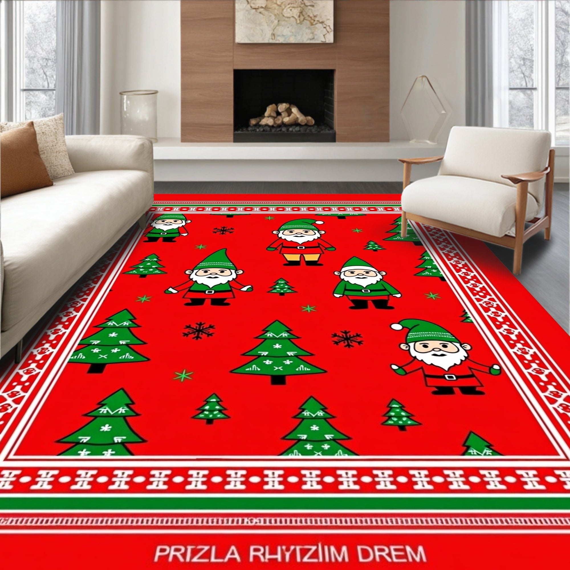 Christmas Gnomes With Trees Red Area Rug