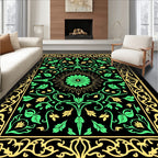 Emerald Gold Floral Mandala Border Rug