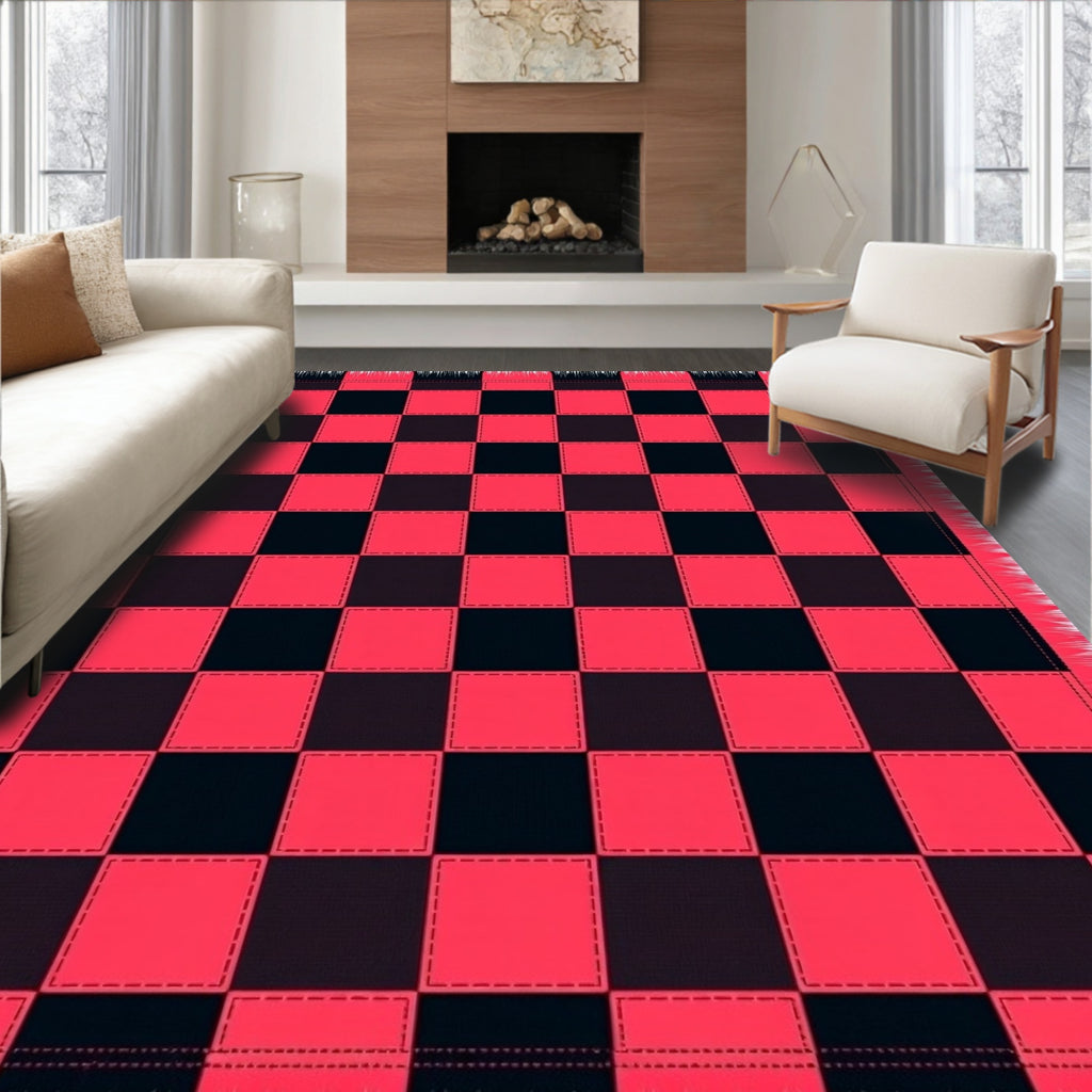 Crimson Black Checkerboard Quilted Rug