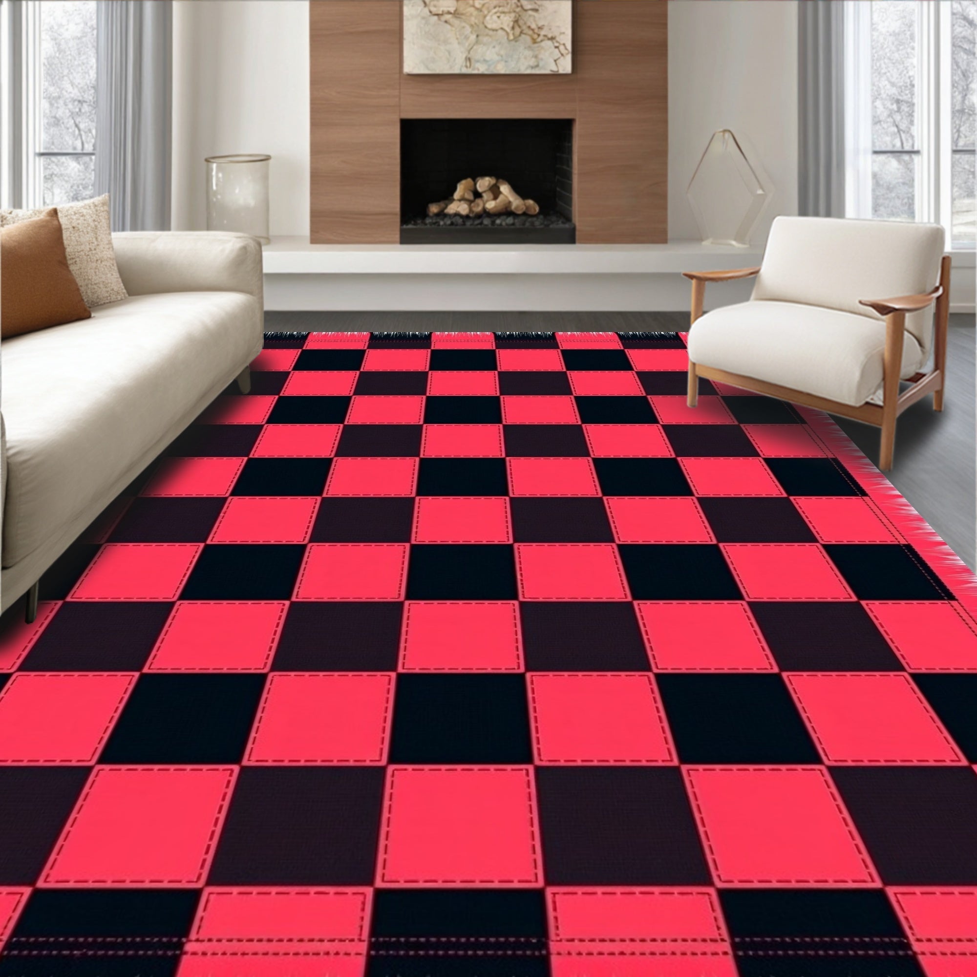 Crimson Black Checkerboard Quilted Rug
