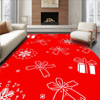 Red White Gift Bow Snowflake Repeat Rug