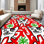 Red White Black Dog Christmas Trees Rug