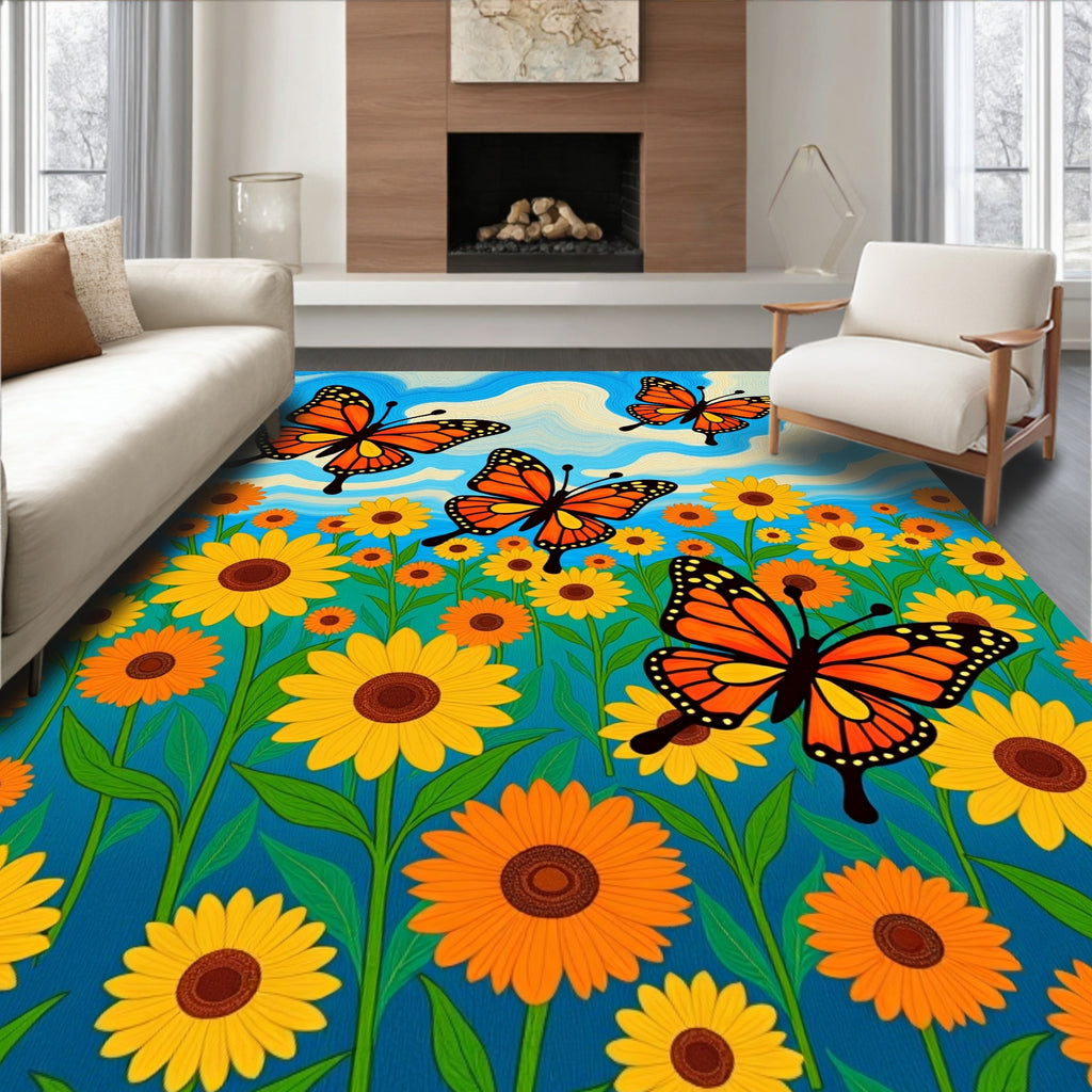 Whimsical Orange Butterfly Garden Rug