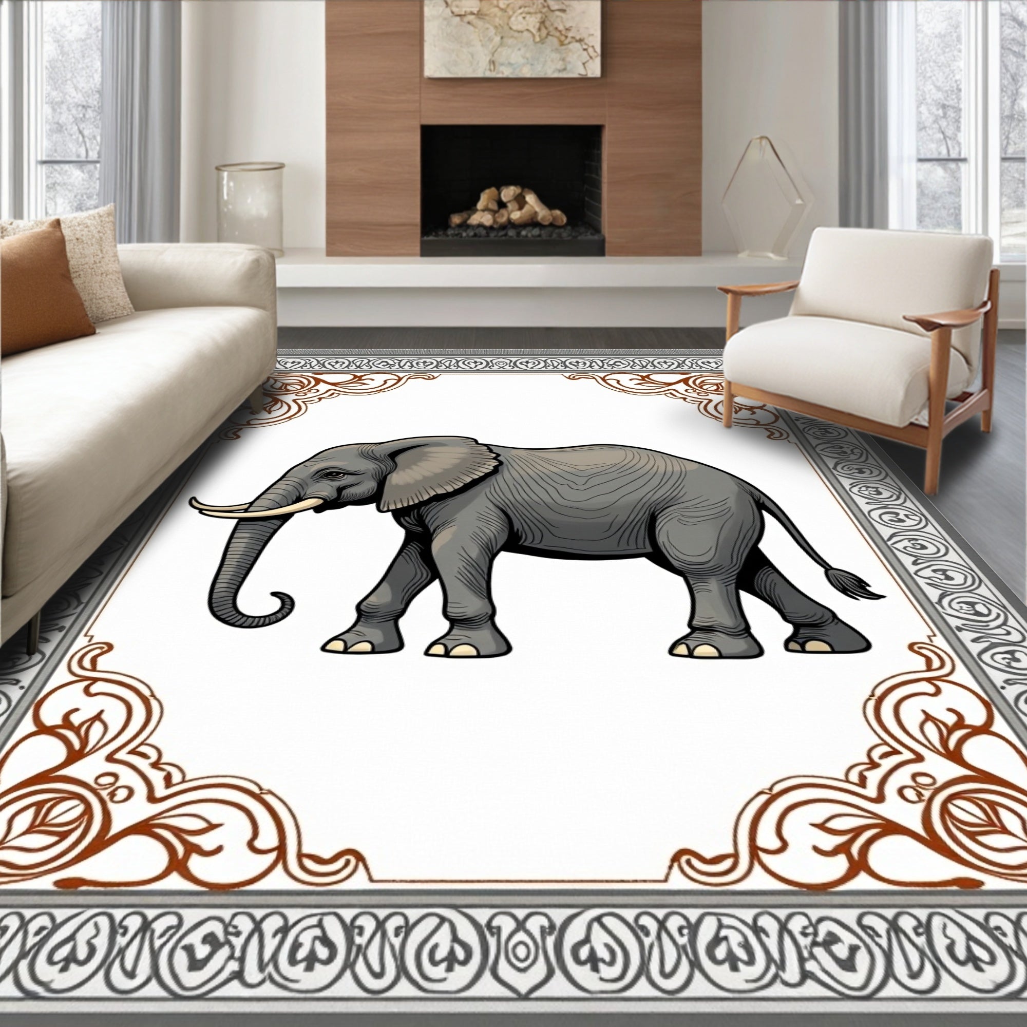 Gray Elephant Regal Border Rug
