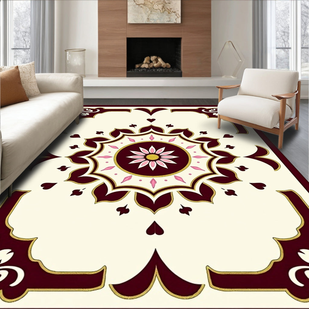 Crimson Floral Medallion Golden Accents Rug