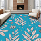 Teal Pink Leaf Ornament Snowflake Accents Rug