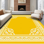 Golden Yellow White Ornate Geometric Border Rug