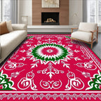 Festive Red Green Starburst Medallion Rug