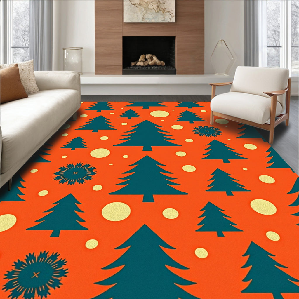 Teal Evergreen Snowfall Circles Rug