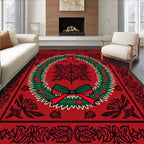 Red Wreath Festive Holiday Border Rug