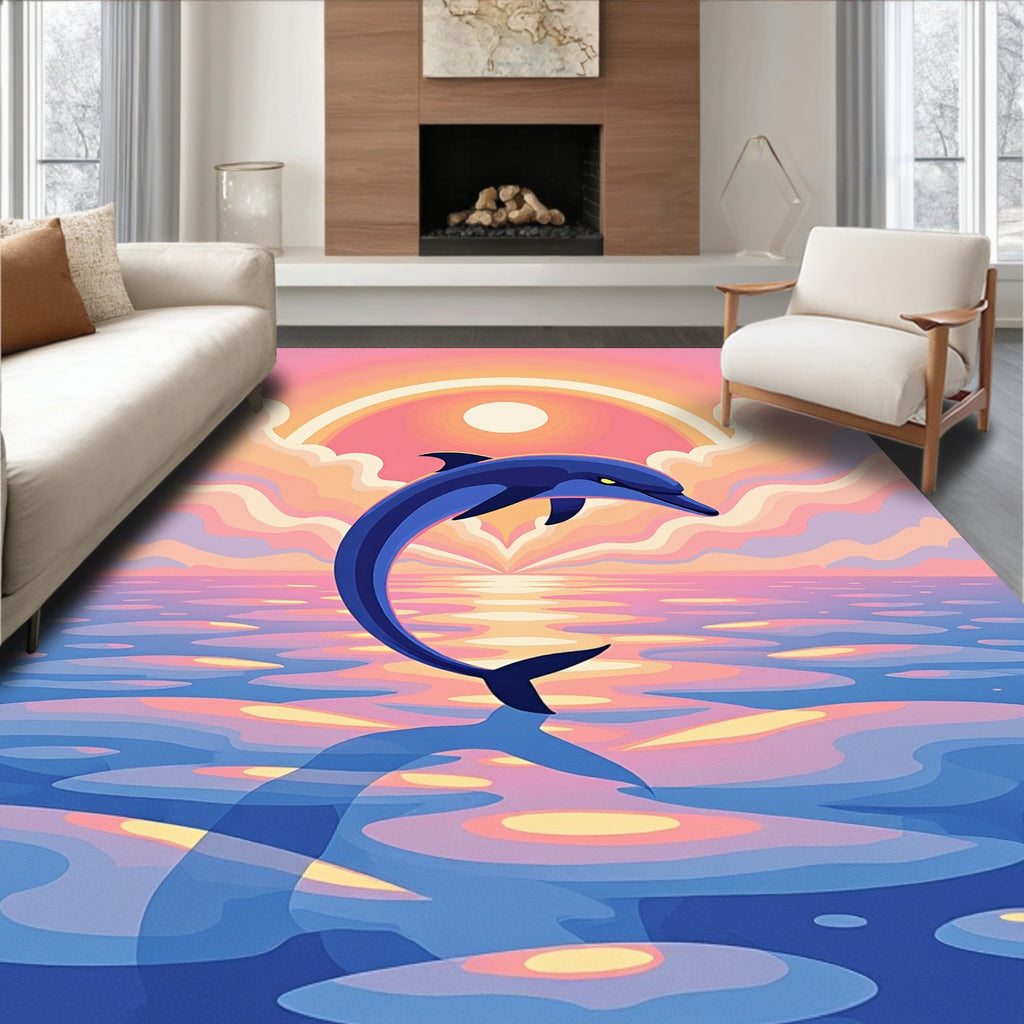 Ocean Dolphin Sunset Glow Rug
