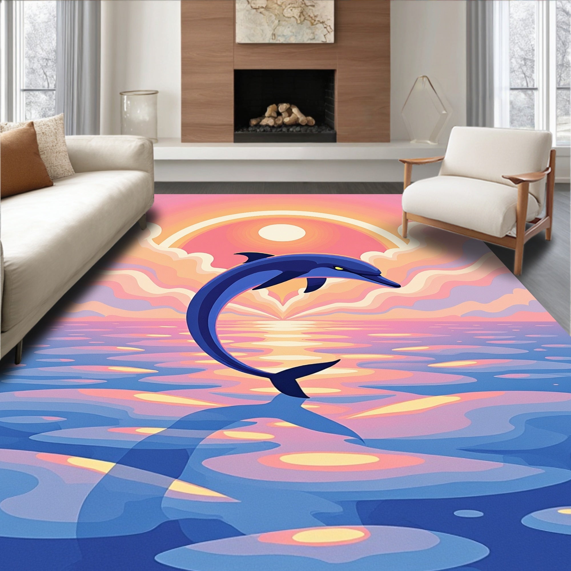 Ocean Dolphin Sunset Glow Rug