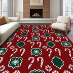 Crimson Candy Cane Snowflake Garland Rug
