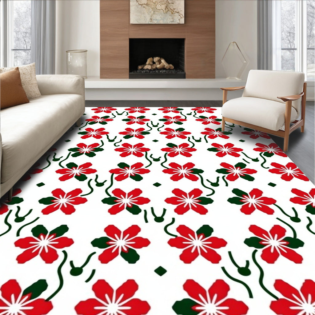 Red Ditsy Floral Vine Rug