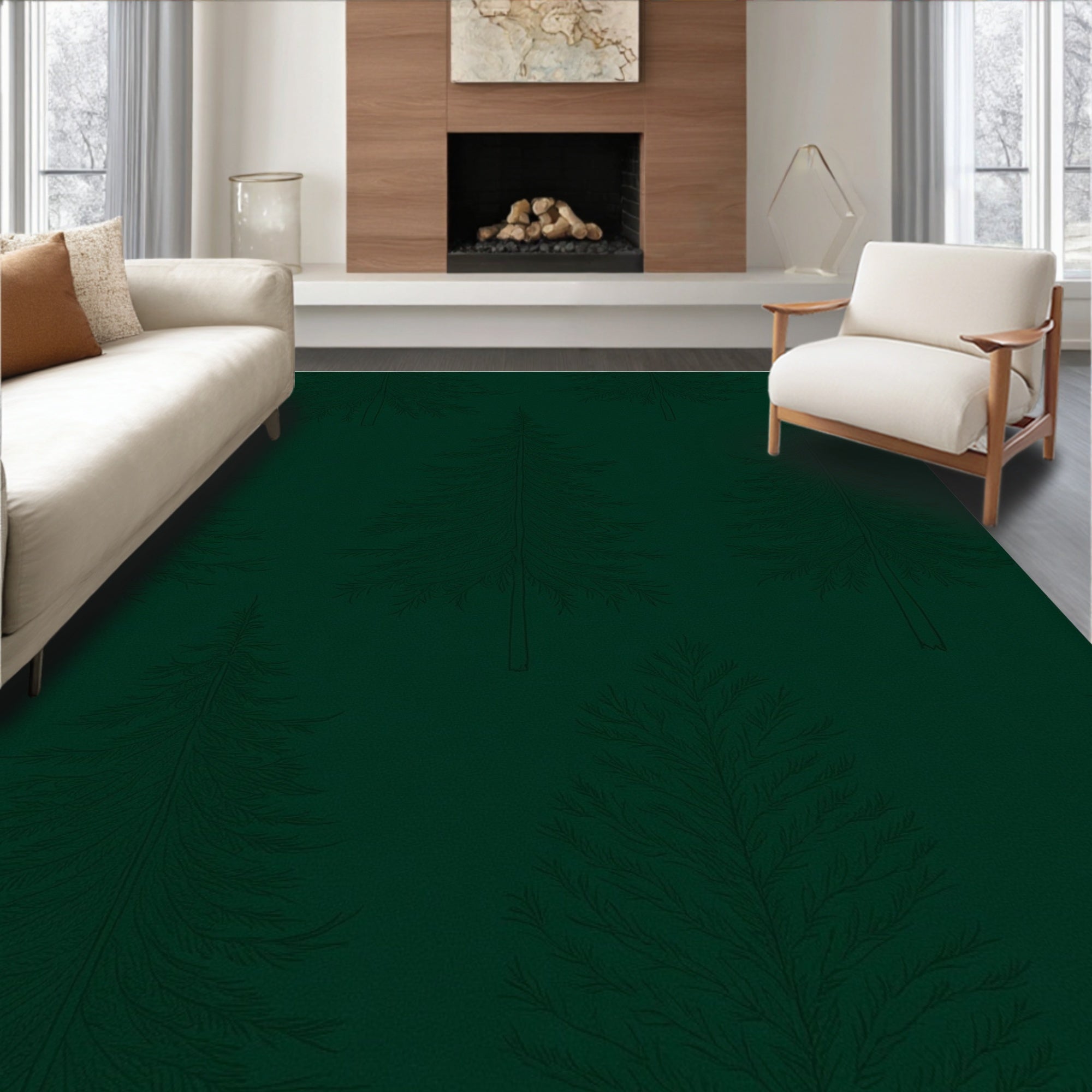 Dark Green Pine Forest Repeating Rug
