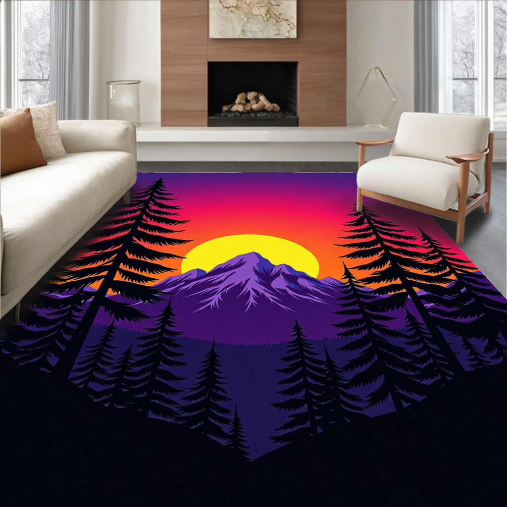 Purple Mountain Sunset Forest Rug