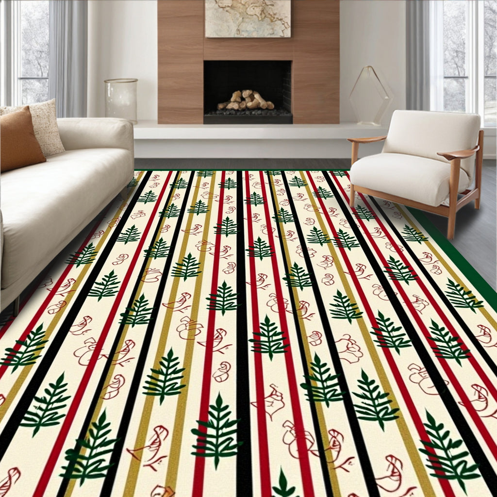 Striped Spruce and Bird Folk Art Rug