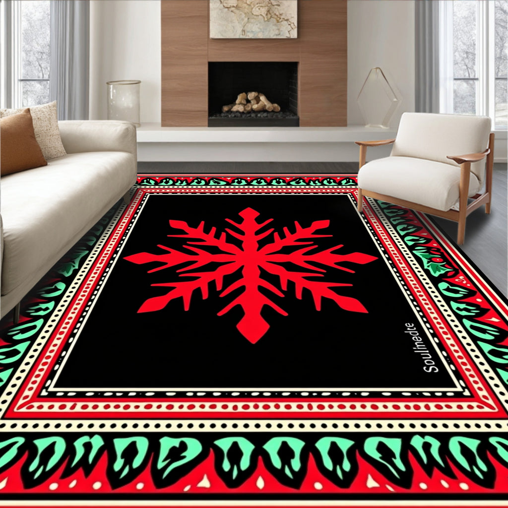 Red Snowflake Black Bordered Rug