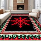 Red Snowflake Black Bordered Rug