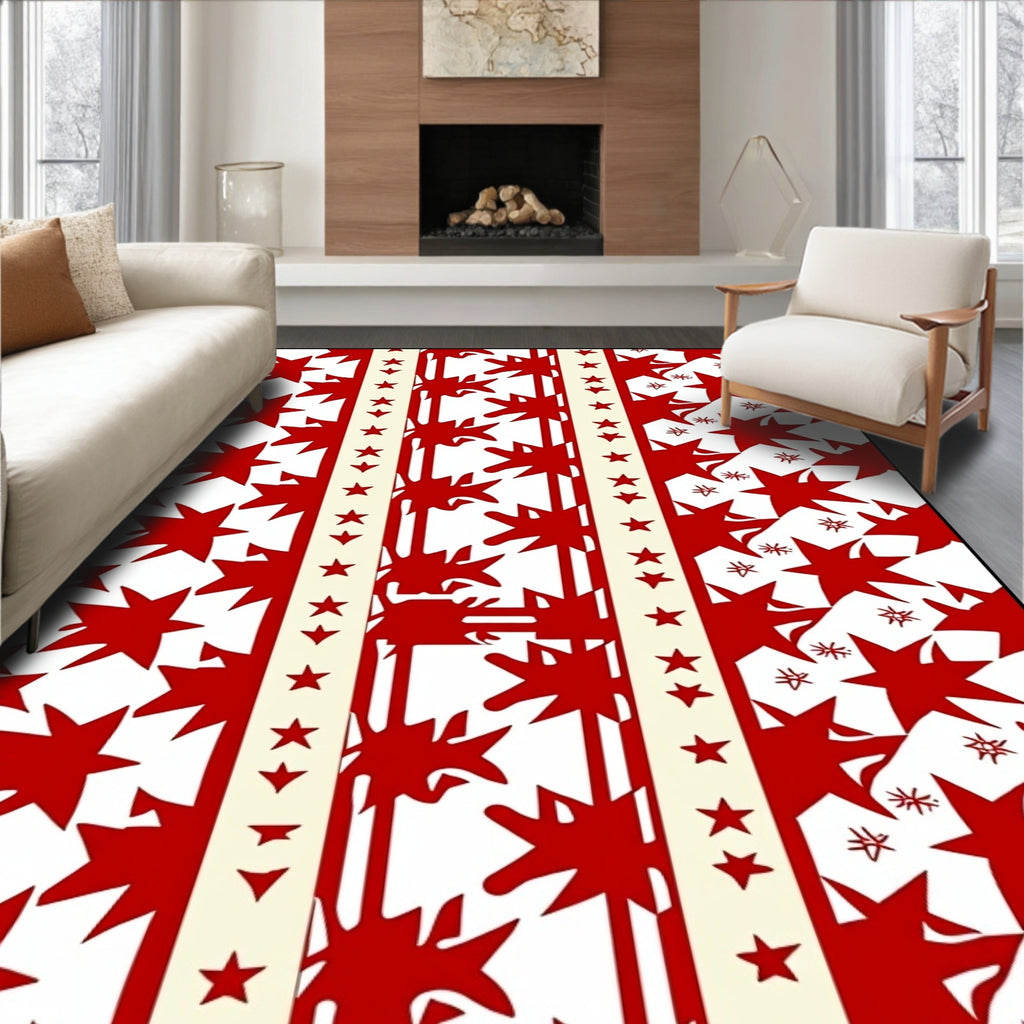 Crimson Starburst Stripes Cream Rug