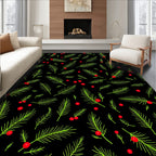 Green Pine Branches Red Berries Rug