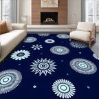 Navy Blue Floral Star Burst Rug