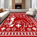 Red Snowy Dog Snowflake Border Rug