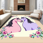 Pink Purple Horses Floral Wreath Rug