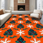 Tartan Christmas Trees Snowflakes Orange Rug