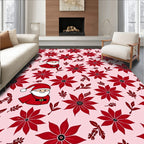 Crimson Poinsettia Santa Duo Rug