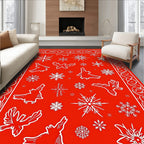 Red Snowflake Animal Winter Border Rug